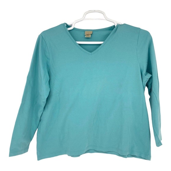 L.L. Bean Tops - LL Bean Shirt Womens‎ Size 1X Knit Long Sleeve Shirt Mint Supima Cotton V Neck
